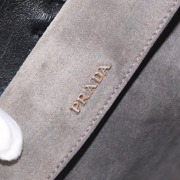 PRADA Tote Bag Suede Gray Gold Auth am13307A