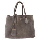 PRADA Tote Bag Suede Gray Gold Auth am13307A-2