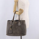 PRADA Tote Bag Suede Gray Gold Auth am13307A-26