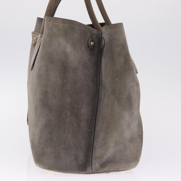 PRADA Tote Bag Suede Gray Gold Auth am13307A