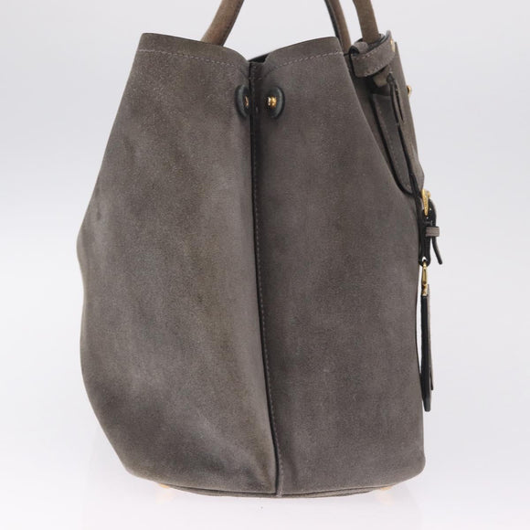 PRADA Tote Bag Suede Gray Gold Auth am13307A