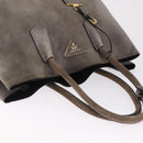 PRADA Tote Bag Suede Gray Gold Auth am13307A-6