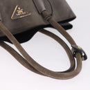 PRADA Tote Bag Suede Gray Gold Auth am13307A-7