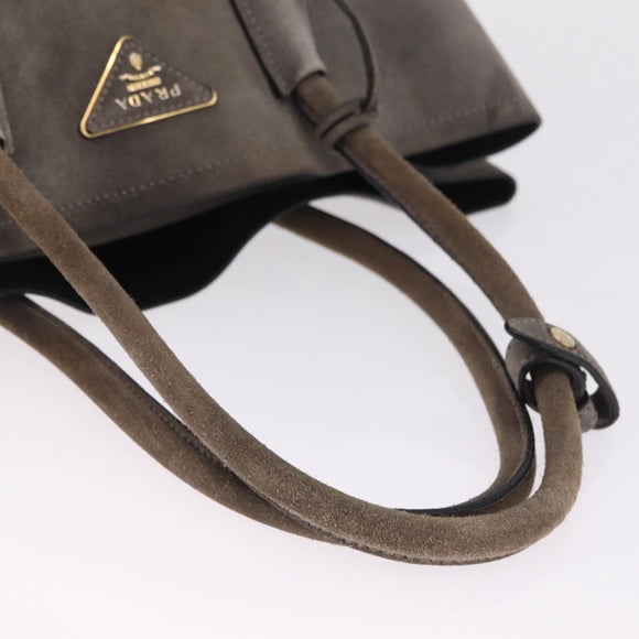 PRADA Tote Bag Suede Gray Gold Auth am13307A