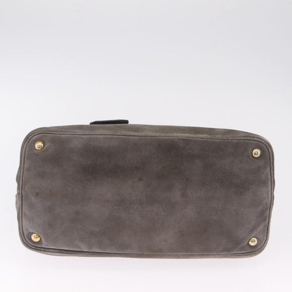 PRADA Tote Bag Suede Gray Gold Auth am13307A