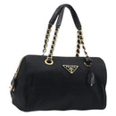 PRADA Chain Hand Bag Nylon Black Gold Auth am13324V-1