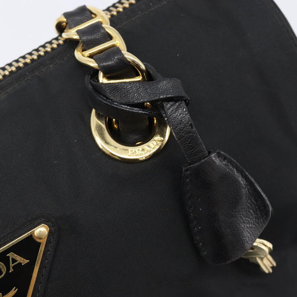 PRADA Chain Hand Bag Nylon Black Gold Auth am13324V