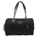 PRADA Chain Hand Bag Nylon Black Gold Auth am13324V-2