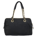 PRADA Chain Hand Bag Nylon Black Gold Auth am13324V-3
