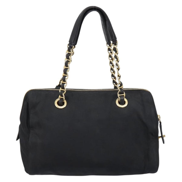 PRADA Chain Hand Bag Nylon Black Gold Auth am13324V