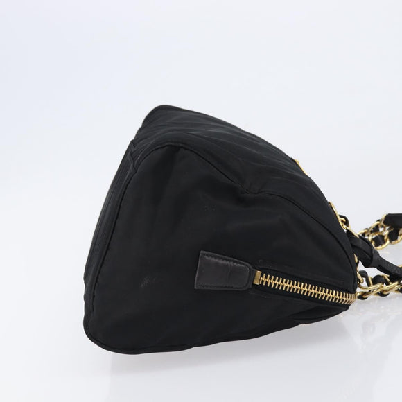 PRADA Chain Hand Bag Nylon Black Gold Auth am13324V