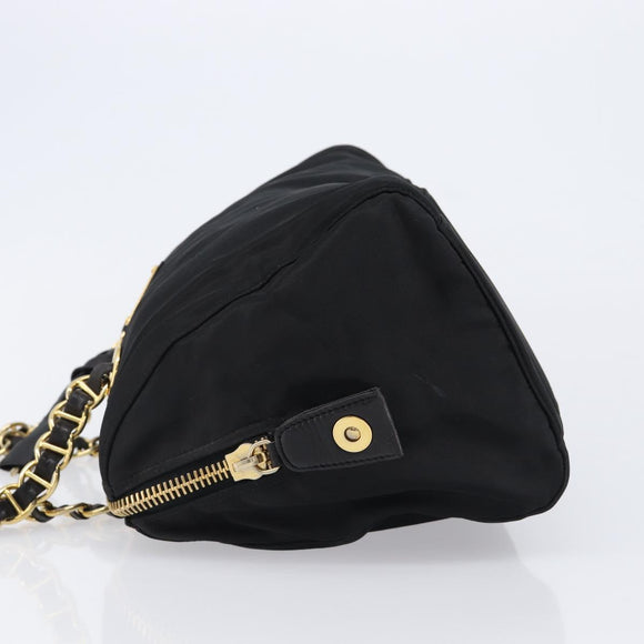 PRADA Chain Hand Bag Nylon Black Gold Auth am13324V