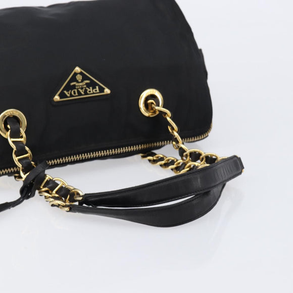 PRADA Chain Hand Bag Nylon Black Gold Auth am13324V