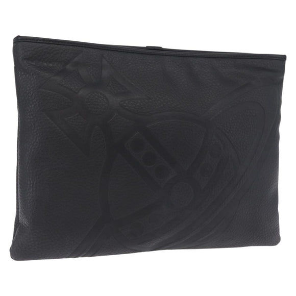 Vivienne Westwood Hamilton Orb Clutch Bag Leather Black Silver Auth am13330V