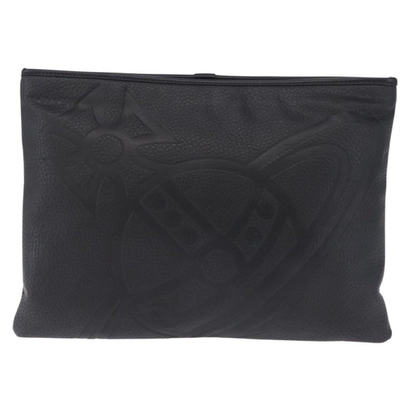 Vivienne Westwood Hamilton Orb Clutch Bag Leather Black Silver Auth am13330V