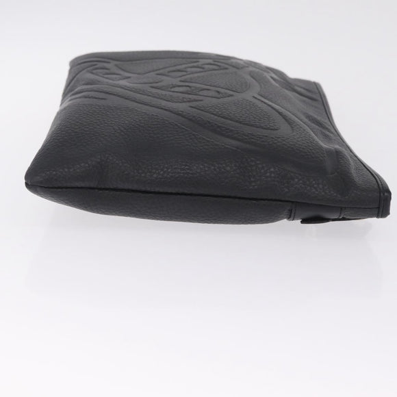 Vivienne Westwood Hamilton Orb Clutch Bag Leather Black Silver Auth am13330V
