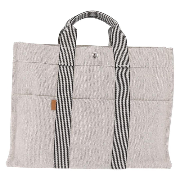 HERMES New Fourre Tout MM Tote Bag Canvas Gray Silver Auth am13331V