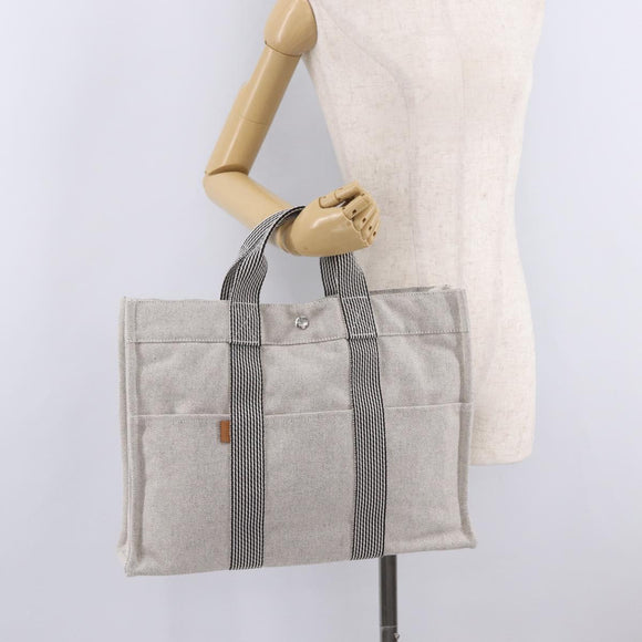 HERMES New Fourre Tout MM Tote Bag Canvas Gray Silver Auth am13331V