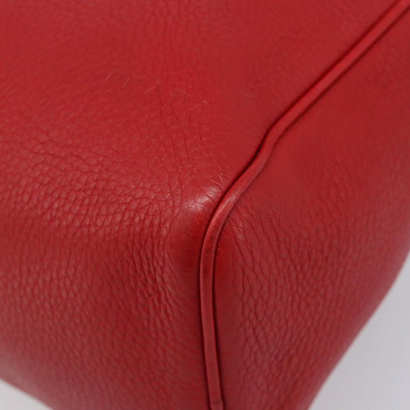PRADA Hand Bag Leather Red Gold Auth am13332V