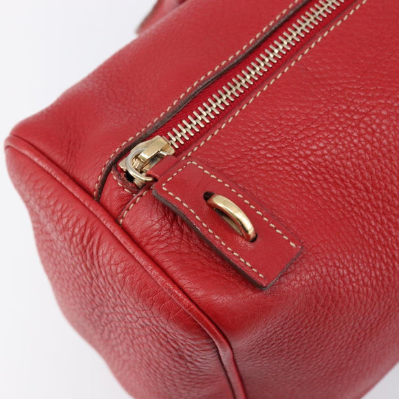 PRADA Hand Bag Leather Red Gold Auth am13332V