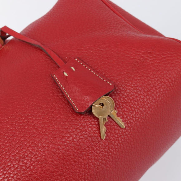 PRADA Hand Bag Leather Red Gold Auth am13332V