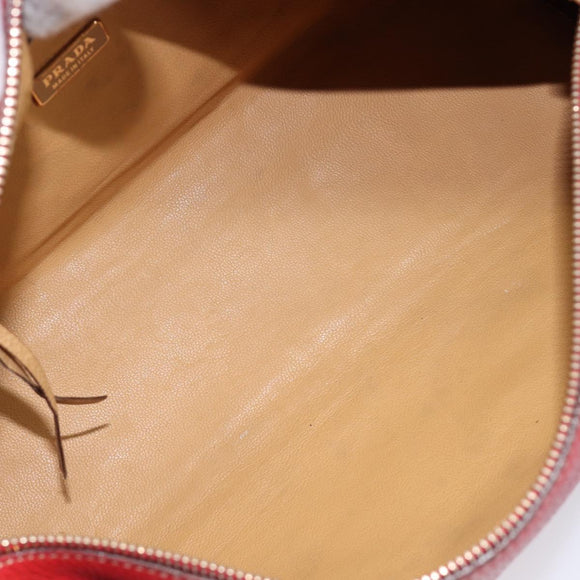 PRADA Hand Bag Leather Red Gold Auth am13332V