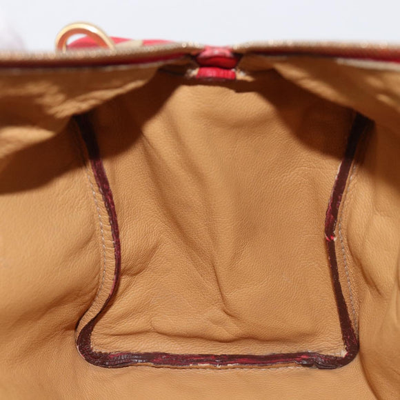 PRADA Hand Bag Leather Red Gold Auth am13332V