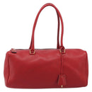 PRADA Hand Bag Leather Red Gold Auth am13332V-2
