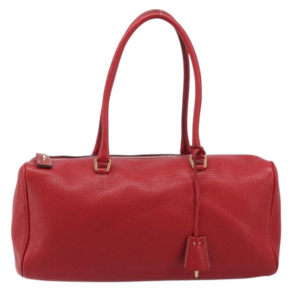 PRADA Hand Bag Leather Red Gold Auth am13332V