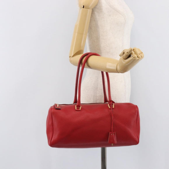PRADA Hand Bag Leather Red Gold Auth am13332V