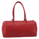 PRADA Hand Bag Leather Red Gold Auth am13332V-3