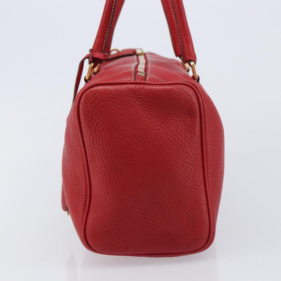 PRADA Hand Bag Leather Red Gold Auth am13332V