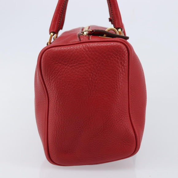 PRADA Hand Bag Leather Red Gold Auth am13332V