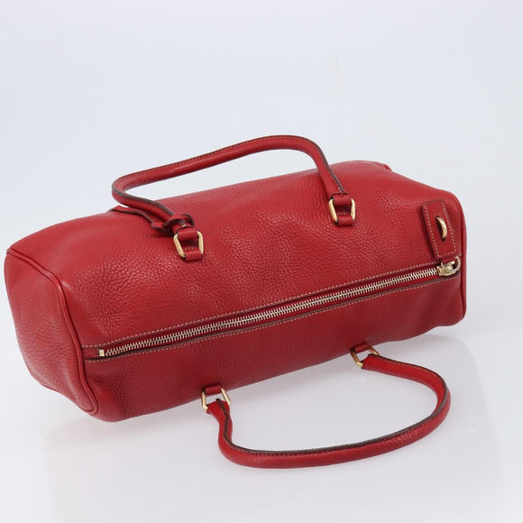 PRADA Hand Bag Leather Red Gold Auth am13332V