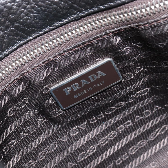 PRADA Ready Lock Hand Bag Leather Black Silver Auth am13334
