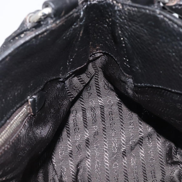 PRADA Ready Lock Hand Bag Leather Black Silver Auth am13334