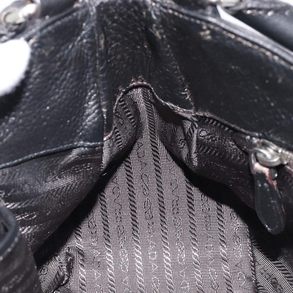PRADA Ready Lock Hand Bag Leather Black Silver Auth am13334