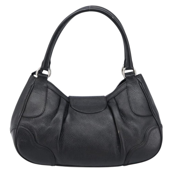 PRADA Ready Lock Hand Bag Leather Black Silver Auth am13334