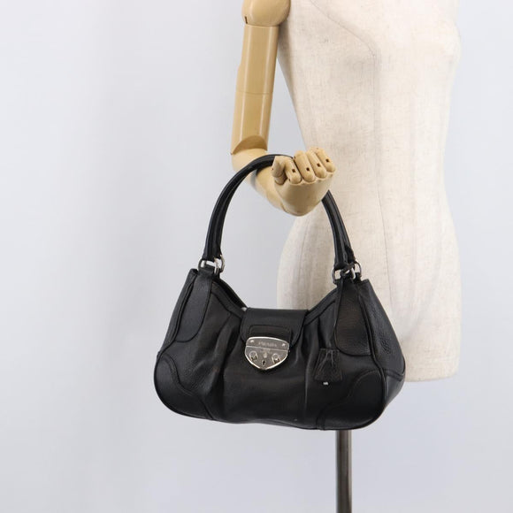 PRADA Ready Lock Hand Bag Leather Black Silver Auth am13334