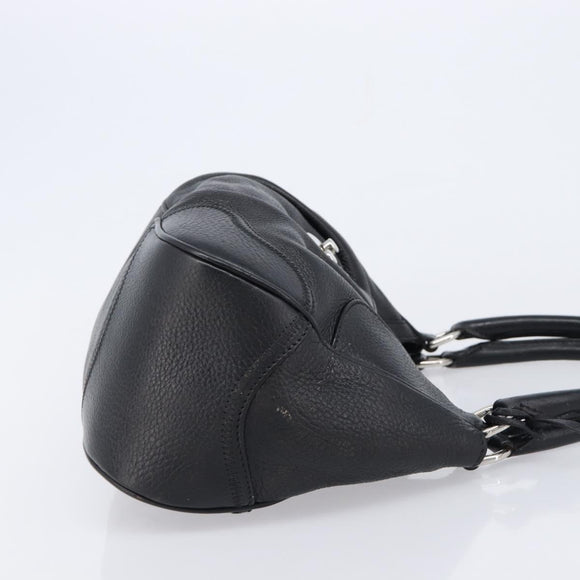 PRADA Ready Lock Hand Bag Leather Black Silver Auth am13334