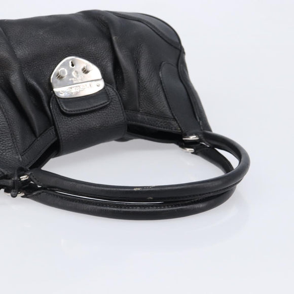 PRADA Ready Lock Hand Bag Leather Black Silver Auth am13334