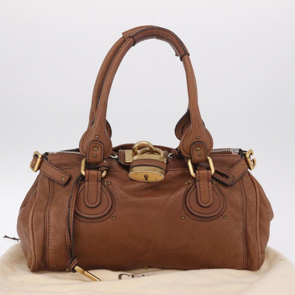Chloe Paddington Hand Bag Leather Brown Gold Auth am13345V