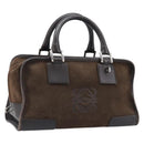 LOEWE Amazona 28 Hand Bag Suede Brown Silver Auth am13347A-1
