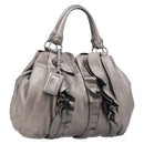 PRADA Frill Hand Bag Leather Gray Silver Auth am13348A-1