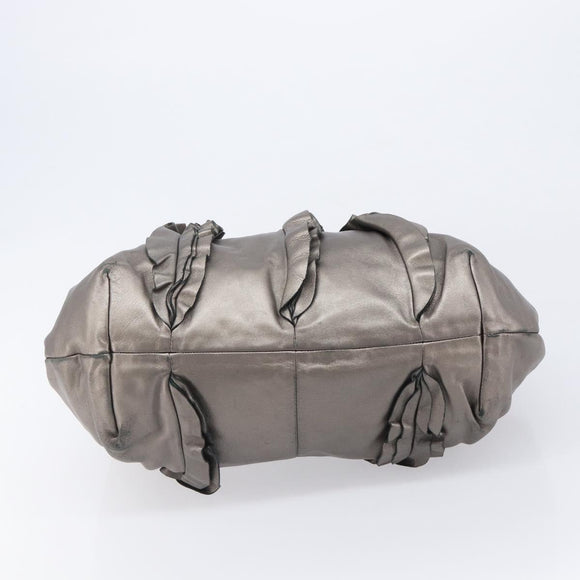 PRADA Frill Hand Bag Leather Gray Silver Auth am13348A