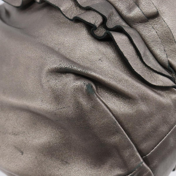PRADA Frill Hand Bag Leather Gray Silver Auth am13348A