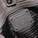 PRADA Frill Hand Bag Leather Gray Silver Auth am13348A-16