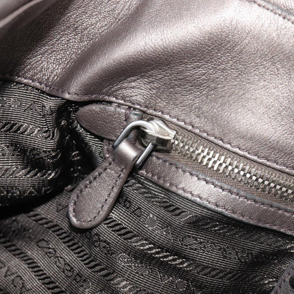 PRADA Frill Hand Bag Leather Gray Silver Auth am13348A