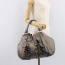 PRADA Frill Hand Bag Leather Gray Silver Auth am13348A-25