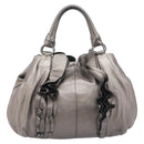 PRADA Frill Hand Bag Leather Gray Silver Auth am13348A-3